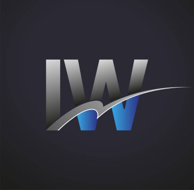 İlk harf IW logotype şirketi adı mavi ve gri renkli. iş ve şirket kimliği için vektör logosu.