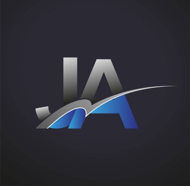 İlk harf JA logotype şirketinin adı mavi ve gri renkli desenli. iş ve şirket kimliği için vektör logosu.