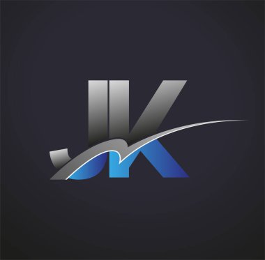 İlk harf JK logotype şirketinin adı mavi ve gri renkli desenli. iş ve şirket kimliği için vektör logosu.