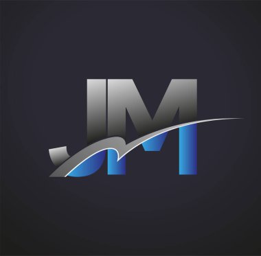 İlk harf JM logotype şirketinin adı mavi ve gri renkli desenli. iş ve şirket kimliği için vektör logosu.