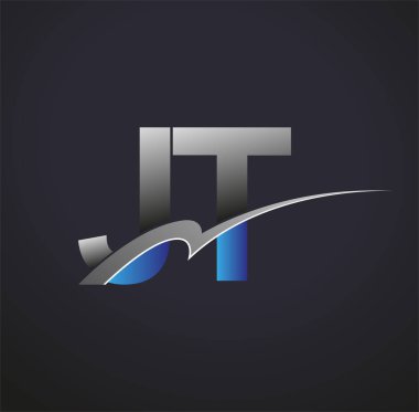 İlk harf JT logotype şirketinin adı mavi ve gri renkli desenli. iş ve şirket kimliği için vektör logosu.