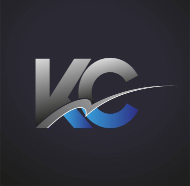 İlk harf KC logotype şirket adı mavi ve gri renkli swoosh tasarımı. iş ve şirket kimliği için vektör logosu.