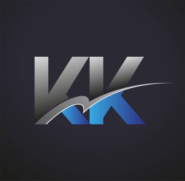 KK logotype şirketinin ilk harfi mavi ve gri renkli desenli. iş ve şirket kimliği için vektör logosu.