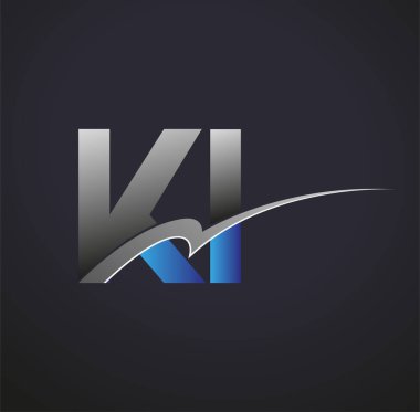 İlk harf KI logotype şirketi adı mavi ve gri renkli. iş ve şirket kimliği için vektör logosu.