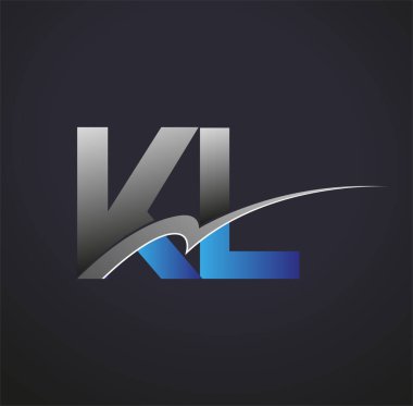 İlk harf KL logotype şirket adı mavi ve gri renkli swoosh tasarımı. iş ve şirket kimliği için vektör logosu.