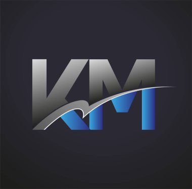 İlk harf KM logotype şirketinin adı mavi ve gri renkli salto tasarımı. iş ve şirket kimliği için vektör logosu.