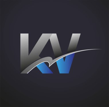 İlk harfi KV logotype şirketinin adı mavi ve gri renkte. iş ve şirket kimliği için vektör logosu.