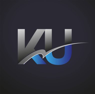 İlk harf KU logotype şirket adı mavi ve gri renkli swoosh tasarımı. iş ve şirket kimliği için vektör logosu.