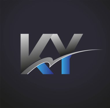 İlk harfi KY logotype şirketinin adı mavi ve gri renkli desenli. iş ve şirket kimliği için vektör logosu.
