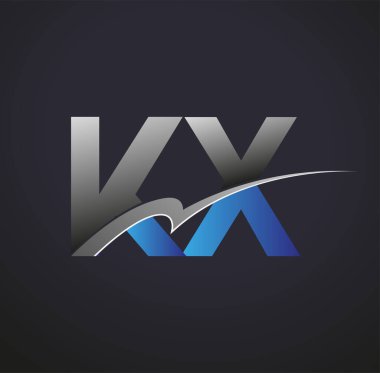 İlk harfi KX logotype şirketinin adı mavi ve gri desenli. iş ve şirket kimliği için vektör logosu.