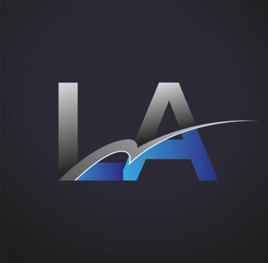 İlk harfi LA logotype şirketinin adı mavi ve gri renkli. iş ve şirket kimliği için vektör logosu.