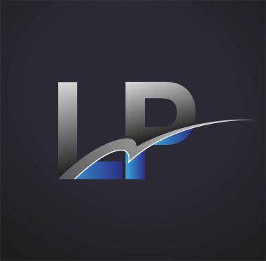 İlk harf LP logotype şirket adı mavi ve gri renkli swoosh tasarımı. iş ve şirket kimliği için vektör logosu.