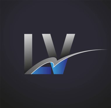 İlk harf LV logotype şirketi adı mavi ve gri renkli. iş ve şirket kimliği için vektör logosu.