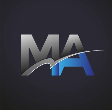 İlk harfi MA logotype şirketinin adı mavi ve gri renkli desenli. iş ve şirket kimliği için vektör logosu.