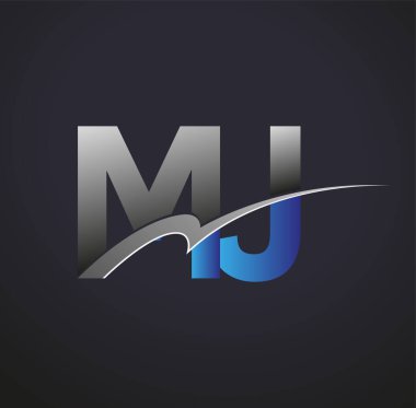 İlk harfi MJ logotype şirketinin adı mavi ve gri renkli desenli. iş ve şirket kimliği için vektör logosu.