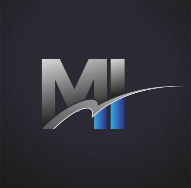 İlk harf MI logotype şirketinin adı mavi ve gri renkte. iş ve şirket kimliği için vektör logosu.