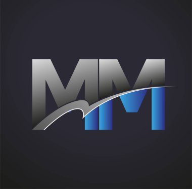 İlk harf MM logotype şirketi adı mavi ve gri renkli. iş ve şirket kimliği için vektör logosu.