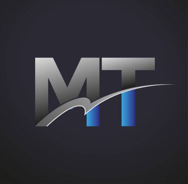 İlk harfi MT logotype şirketinin adı mavi ve gri desenli. iş ve şirket kimliği için vektör logosu.