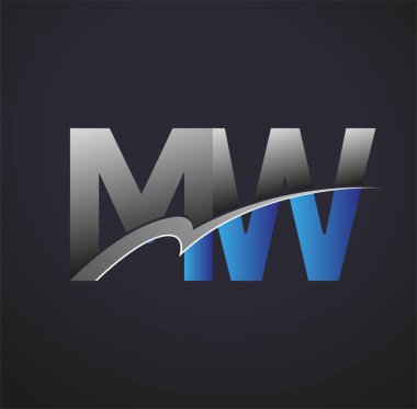 İlk harf MW logotype şirketi adı mavi ve gri renkli. iş ve şirket kimliği için vektör logosu.