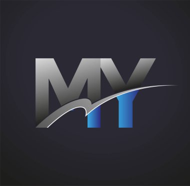 İlk harf benim logotype şirketimin adı mavi ve gri renkli desenli. iş ve şirket kimliği için vektör logosu.