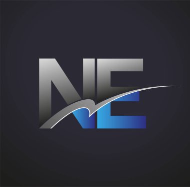 İlk harf NE logotype şirketinin adı mavi ve gri renkte. iş ve şirket kimliği için vektör logosu.