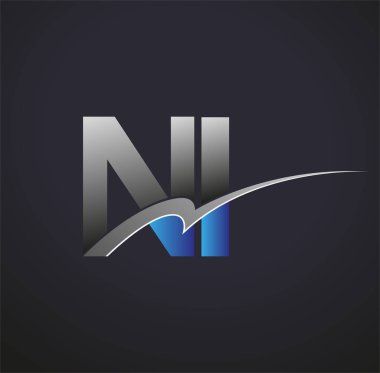 İlk harf NI logotype şirketi adı mavi ve gri renkli. iş ve şirket kimliği için vektör logosu.