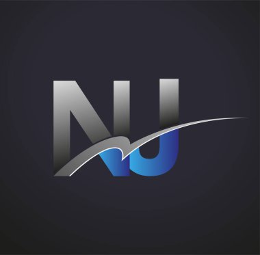 İlk harfi NJ logotype şirketinin adı mavi ve gri renkli desenli. iş ve şirket kimliği için vektör logosu.