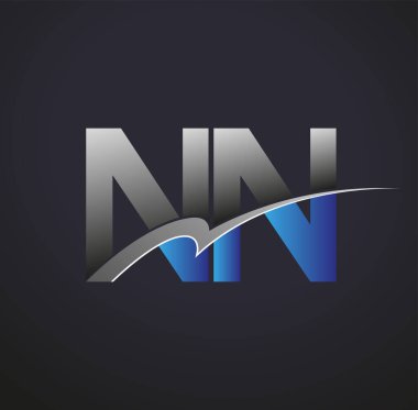 İlk harfi NN logotype şirketinin adı mavi ve gri renkli desenli. iş ve şirket kimliği için vektör logosu.