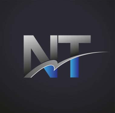 İlk harfi NT logotype şirketinin adı mavi ve gri desenli. iş ve şirket kimliği için vektör logosu.