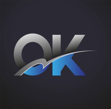 İlk harf OK logotype şirketinin adı mavi ve gri renkte. iş ve şirket kimliği için vektör logosu.