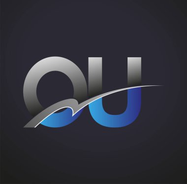 İlk harfi OU logotype şirketinin adı mavi ve gri desenli. iş ve şirket kimliği için vektör logosu.