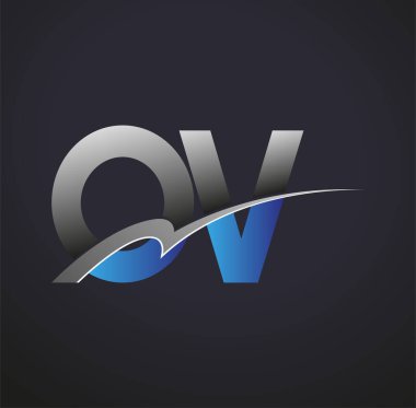İlk harfi OV logotype şirketinin adı mavi ve gri renkte. iş ve şirket kimliği için vektör logosu.