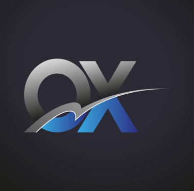 İlk harf OX logotype şirketi adı mavi ve gri renkli. iş ve şirket kimliği için vektör logosu.