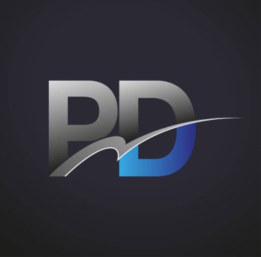 İlk harf PD logotype şirketinin adı mavi ve gri renkli desenli. iş ve şirket kimliği için vektör logosu.