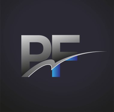 İlk harf PF logotype şirketinin adı mavi ve gri renkte. iş ve şirket kimliği için vektör logosu.