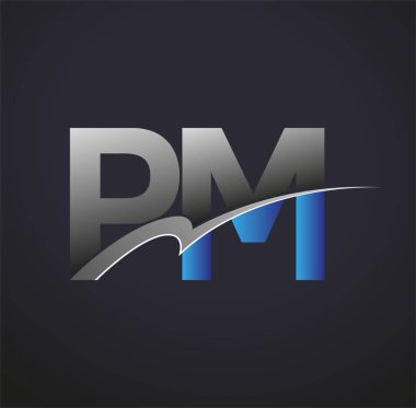 İlk harf PM logotype şirketinin adı mavi ve gri renkli salto tasarımı. iş ve şirket kimliği için vektör logosu.