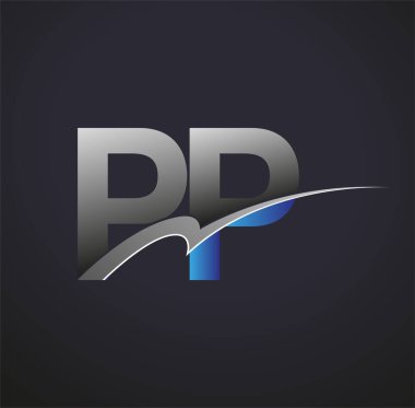İlk harf PP logotype şirketinin adı mavi ve gri desenli. iş ve şirket kimliği için vektör logosu.