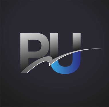 İlk harf PU logotype şirketinin adı mavi ve gri renkli desenli. iş ve şirket kimliği için vektör logosu.