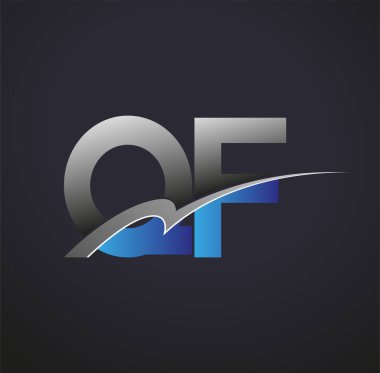 İlk harf QF logotype şirketinin adı mavi ve gri renkte. iş ve şirket kimliği için vektör logosu.
