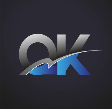 İlk harf QK logotype şirketinin adı mavi ve gri renkte. iş ve şirket kimliği için vektör logosu.