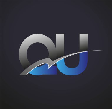 İlk harf QU logotype şirketi adı mavi ve gri renkli. iş ve şirket kimliği için vektör logosu.