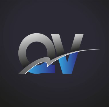 İlk harf QV logotype şirketinin adı mavi ve gri desenli. iş ve şirket kimliği için vektör logosu.