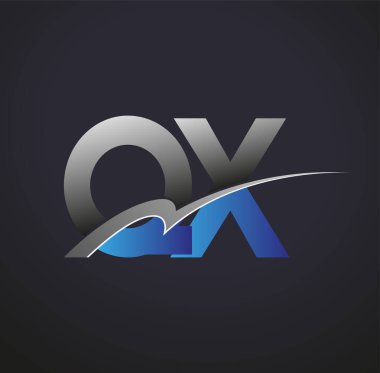 İlk harf QX logotype şirketinin adı mavi ve gri renkli. iş ve şirket kimliği için vektör logosu.