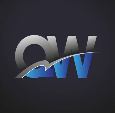 İlk harf QW logotype şirketi adı mavi ve gri renkli. iş ve şirket kimliği için vektör logosu.