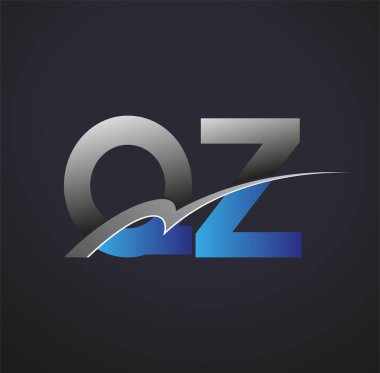 İlk harf QZ logotype şirketinin adı mavi ve gri desenli. iş ve şirket kimliği için vektör logosu.