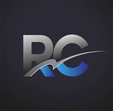 İlk harf RC logotype şirketinin adı mavi ve gri renkte. iş ve şirket kimliği için vektör logosu.
