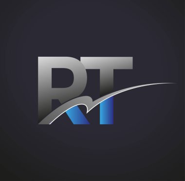 İlk harf RT logotype şirketinin adı mavi ve gri renkte. iş ve şirket kimliği için vektör logosu.