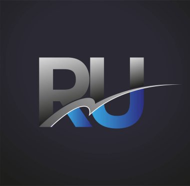 İlk harf RU logotype şirketi adı mavi ve gri renkli. iş ve şirket kimliği için vektör logosu.
