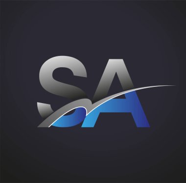 İlk harf SA logotype şirketinin adı mavi ve gri renkli desenli. iş ve şirket kimliği için vektör logosu.