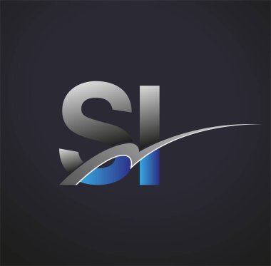 İlk harf SI logotype şirketi adı mavi ve gri renkli. iş ve şirket kimliği için vektör logosu.